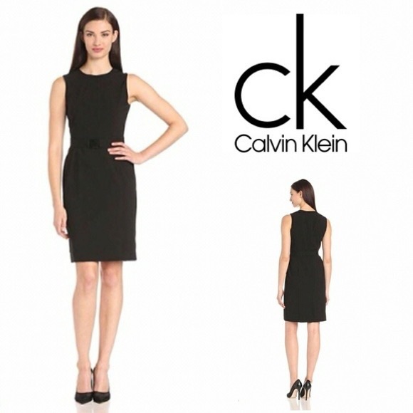 Calvin Klein pinstriped Black shift sleeveless MIDI dress - Picture 2 of 9